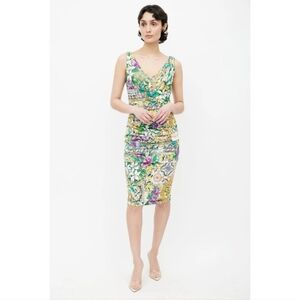 Dolce & Gabbana Multicolour Floral Ruched V-Neck Dress Size 40